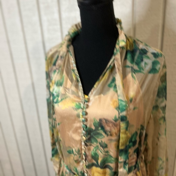 O.P.T. Cosmia Beige Floral Ruffle Tiered Midi Dress, size XL. - Picture 5 of 10